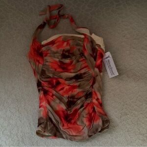 Miraclesuit Tankini Swim Top Coral & Beige Size 10 New